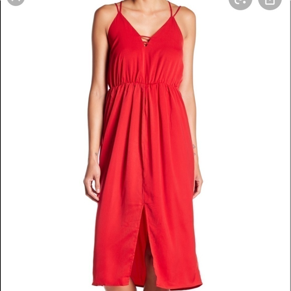 Few Moda Pricilla Strappy Red Slip Dress V-Neck Midi Small‎ NWT